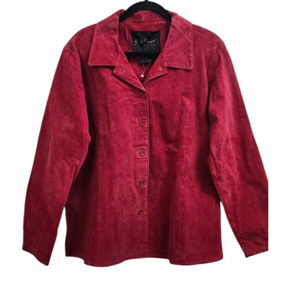 Ashley Stewart Real Leather Jacket Women’s Size 14 Red Suede Button Front Coat - Picture 2 of 12